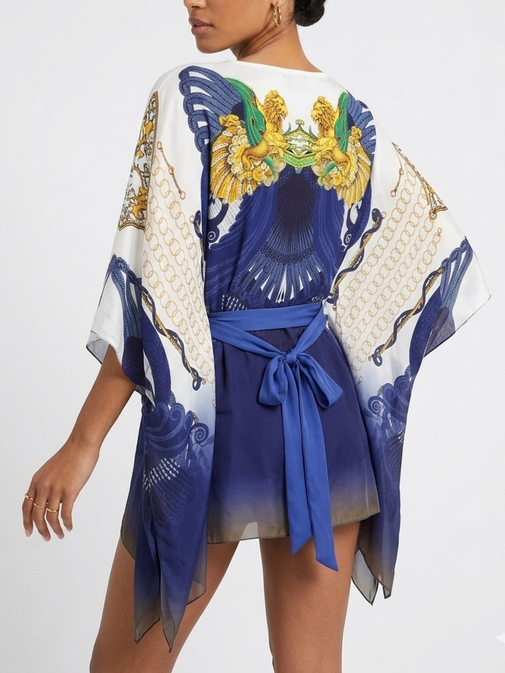 Cavalli Class Silk Baroque Winged Lion Kaftan Top Poncho Sz 6